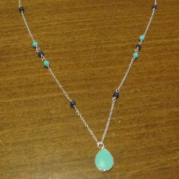 Turquiose and Blue Lapiz-Colored Sterling Silver Necklace - Picture 4 of 15
